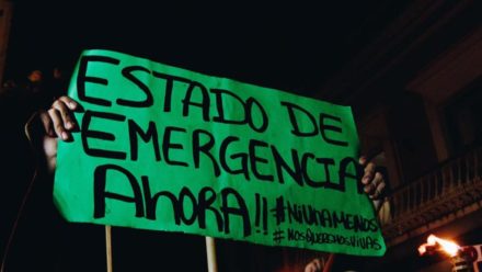 Cartel de manifestación que dice: Estado de Emergencia Ahora.